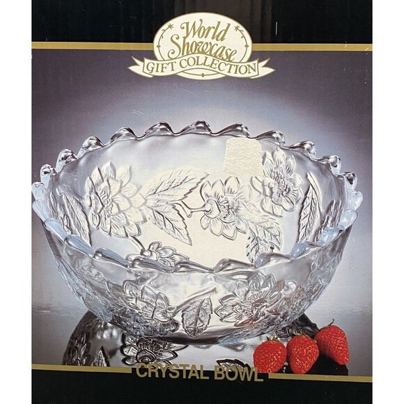 Crystal Floral Bowl Glass 10” World Showcase Scalloped Edges Salad Original Box - Picture 2 of 13